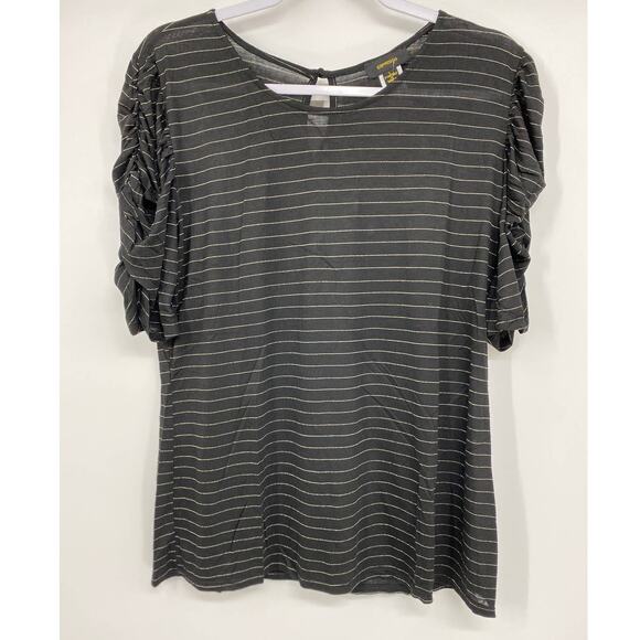 Espresso Womens Black Gold Striped Short Sleeve Blouse Shirt Top NEW Size Large - Picture 1 of 11